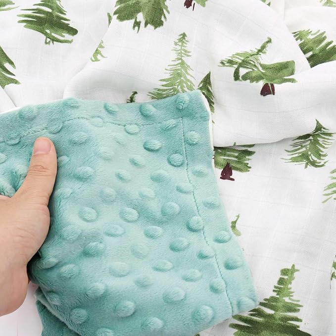 LifeTree Baby Blankets for Newborn, Soft & Lightweight Swaddle Blankets, Muslin Front and Dotted Fleece Backing Receiving Bed Throw Blanket Unisex, 31X40 Inches, Baby Girl & Boy Blanket, Pine Tree