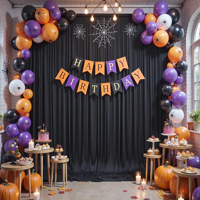 40x12 ft Black Backdrop Curtain, 8 Panels 5x12 ft Long Wrinkle Free Silky Polyester Fabric Wedding Backdrop Drapes Black Photo Back Drop Curtains for Parties Photography Background Cloth
