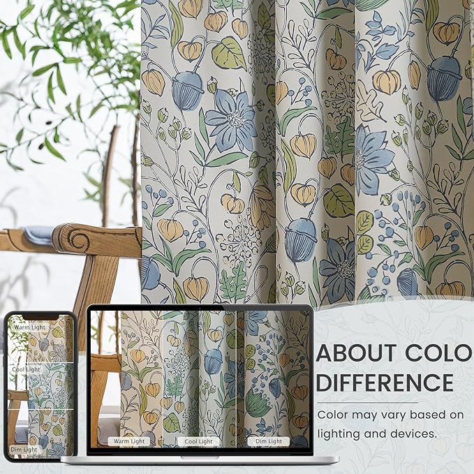 Vangao Blue Nursery Curtains for Girls Room Floral Blackout Dorm Curtains 63 Inch Length Farmhouse Drapes for Bedroom Room Darkening Flower Patterned Window Treatment for Kids Set of 2