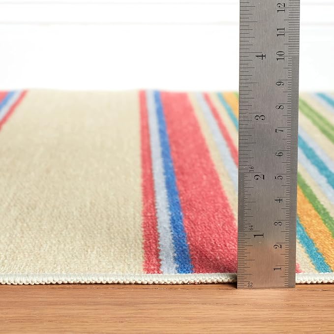 Dash & Albert Cady Stripe Multi Machine Washable Rug, 7.5 X 9.5 Feet, Multicolored Stripe Pattern - Premium Luxury Hotel Quality Soft Breathable Hypoallergenic Machine Washable Easy Care All Season