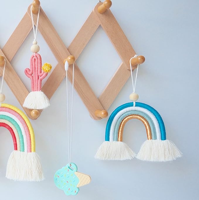 Mila Millie Macrame Wall Hanging | Handmade Woven Tassel Ornament for Home or Nursery Baby Kids Room Decor | Boho Nordic Scandinavian Style (Blue Gold)