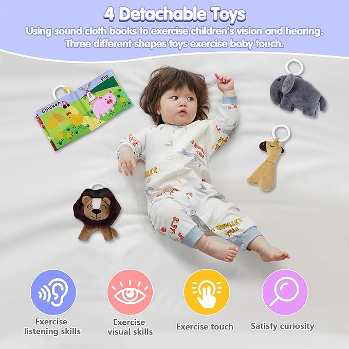 Portable Baby Lounger with 4 Toys,Infant Lounger with Fitness Rack, Breathable & Soft Cotton Newborn Lounger Machine-Washable