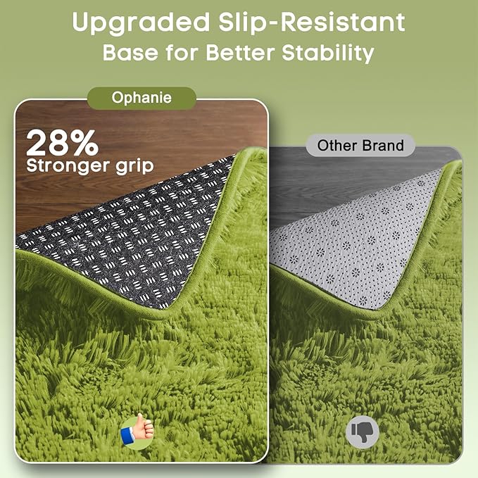 Ophanie Green Rug Grass Area Rugs for Bedroom, 4x6 Shag Fluffy Carpet, Fuzzy Furry Plush Soft Cute Kids Baby Girls Shaggy Bedside Indoor Floor Carpets for Teen Dorm Home Decor Aesthetic, Nursery