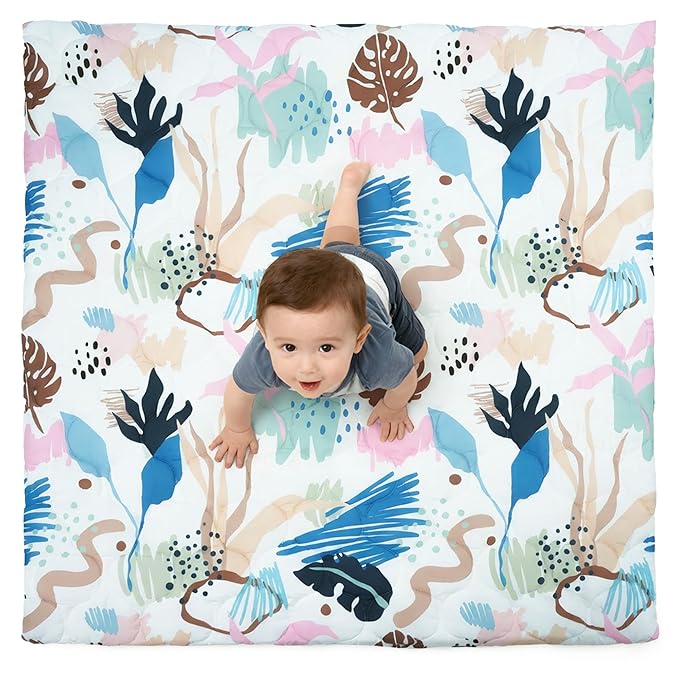1.5" Thicker Baby Play Mat for Floor, 50x50 Removable & Machine Washable Cover Playpen Mat Softness Foam Mats, Easy-Clean Hygienic, Comfort Safety Kids Crawling (Tummy Time Leaves)