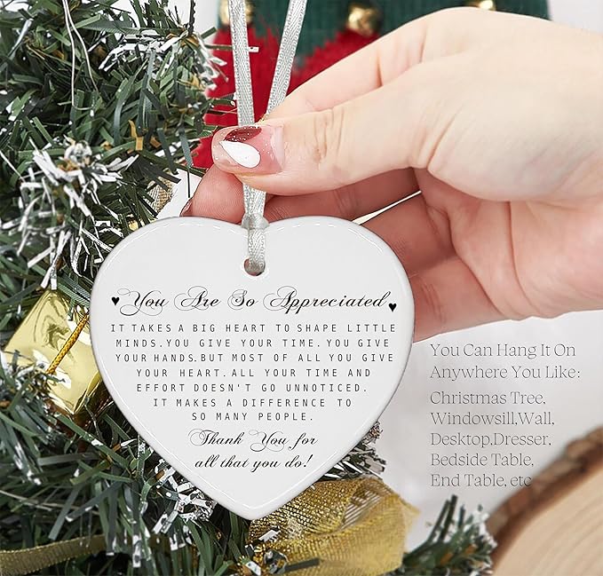 Heart Shaped Christmas Ornament-Appreciation Gift for Teacher Neighbor Doctor Nurse Colleague Therapist Boss Mom Dad Sister Brother Friend-Thanksgiving Birthday Sentimental Keepsake Decoration