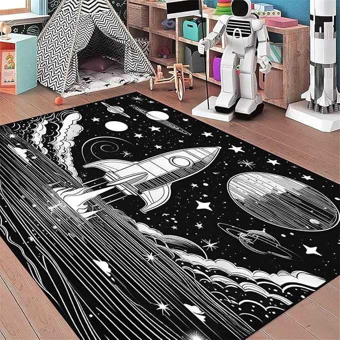 Space Planet Theme Area Rug,3x4ft,Universe Outer Space Rugs for Kids Bedroom Space Carpet Universe Solar System Planet Theme Carpets for Living Room Nursery Room Toddler Classroom Decor