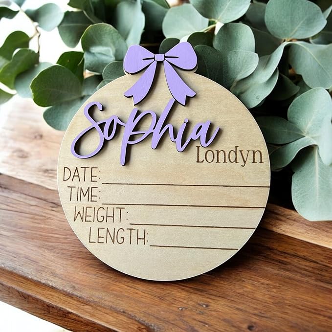 Generic Personalized 3D Baby Girl Name Announcement Sign - Custom Newborn Birth Stats - Hospital Photo Prop - Multiple Sizes & Fonts - 30 Color Options