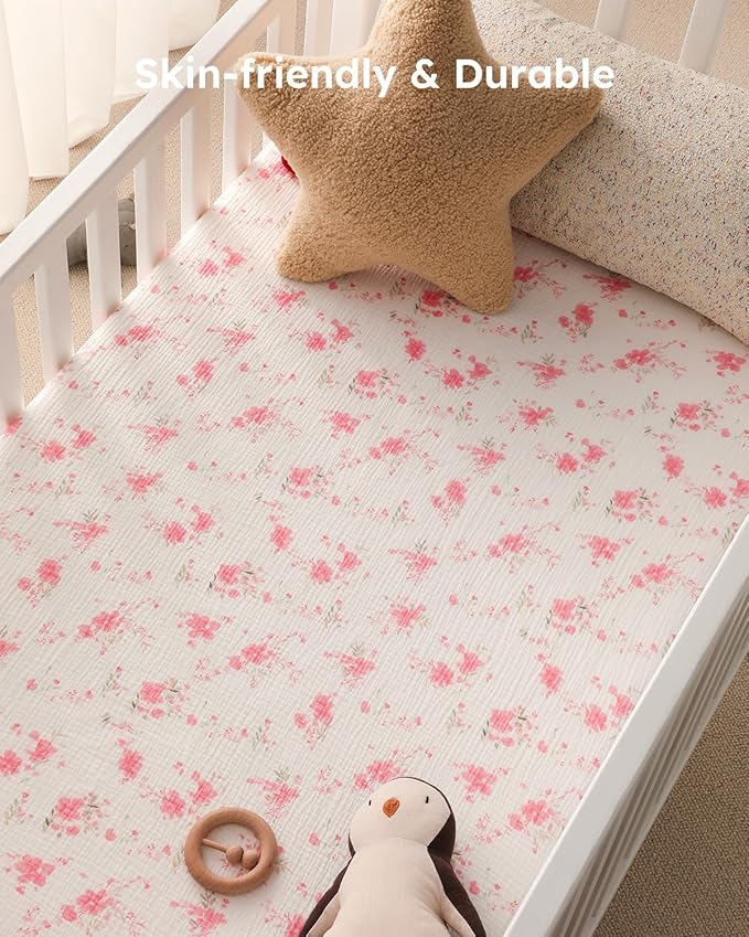 Yoofoss Muslin Crib Sheets for Boys Girls, Organic Baby Crib Sheets for Standard Crib Mattress & Toddler Mattress, Soft, Breathable, Durable 52"x28"