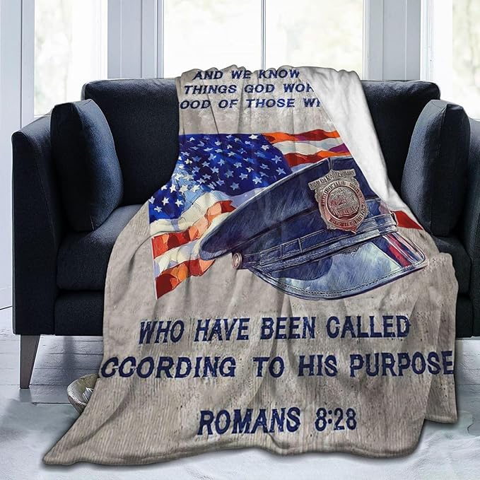 Policeman Blanket Police Officer Throw Blanket Super Soft Flannel Lightweight Fluffy Plush Fuzzy Fleece Police Academy Graduation Blanket Gifts for Man Woman Prayer for Bed Sofa Bedding 50"X60"