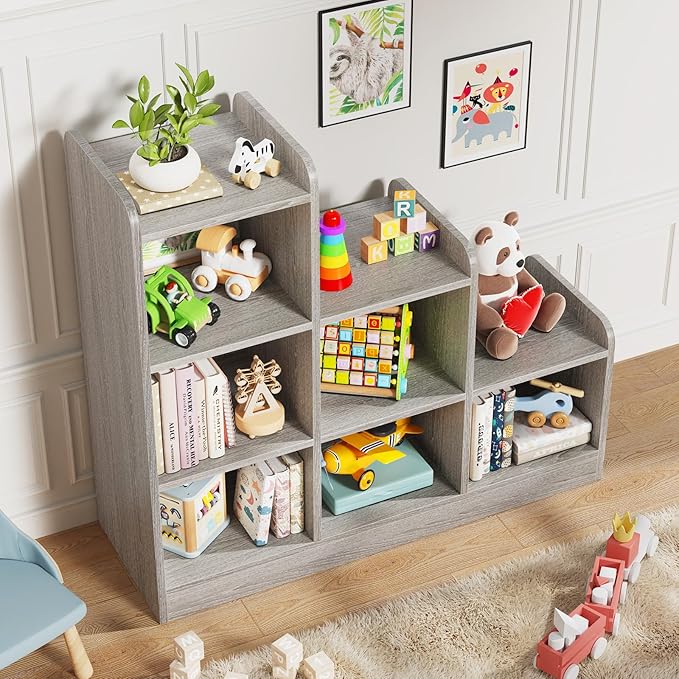 Montessori Shelf 6-Section Wooden Storage Cabinet, Kids Toy Storage Organizer Book Shelf for Kids Rooms, Classroom, Playroom, Nursery, Preschool Book Shelves