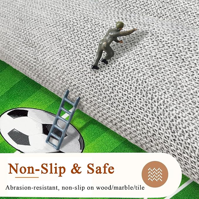 Washable Low Pile Soccer Rug 6x9- Soccer Field Mat for Boys Bedroom, Non-Slip Sports Room Decor, Durable Kids Playroom Rug, Nursery Floor Mat