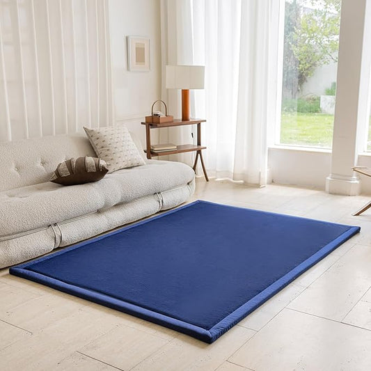 Loartee Faux Rabbit Fur Rug - 1.18" Thick Soft Fluffy Area Rug, Non-Slip Memory Foam Crawling Mat, Dark Blue, 71"x78"