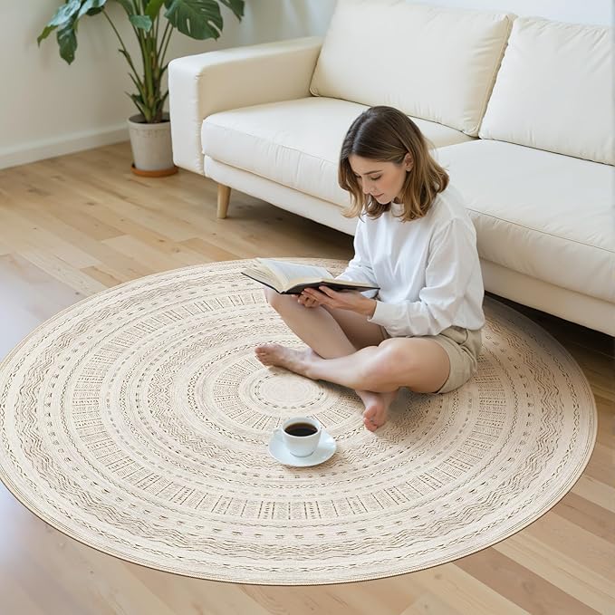 Area Rugs for Living Room Washable Living Room Rug Soft Neutral Indoor Floor Carpet Non-Slip Stain Resistant Modern Boho Rugs for Bedroom Dining Room Kids Room Nursery Office Home Brown/Cream