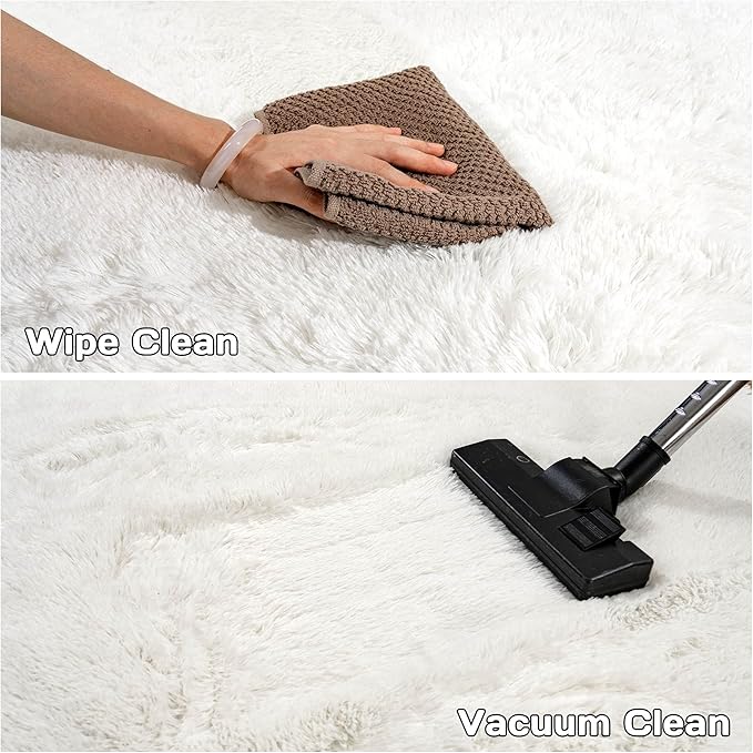 Round Fluffy Cream Rug - 4FT Super Soft Circle Shaggy Plush Fuzzy Furry Carpet for Kids & Nursery