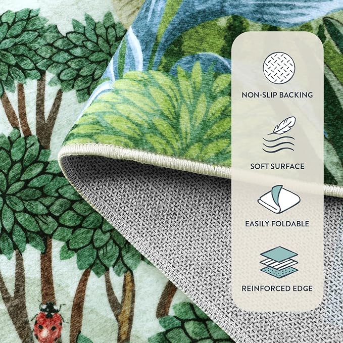 Lahome Summer Jungle Washable Rugs 9x12 Large Living Room Rug Green Forest Bedroom Carpet, Soft Dining Room Carpet for Under Table Non Slip Non Shedding Floor Mat for Classroom Office Room Decor