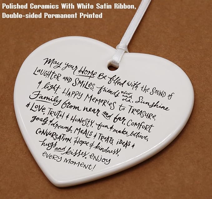 Heart Shaped Christmas Ornament-May Your Home Be Blessed-Congrats New Home Realtor to Homeowner Gift-Happy Housewarming Keepsake Ceramic Decor with Gift Box