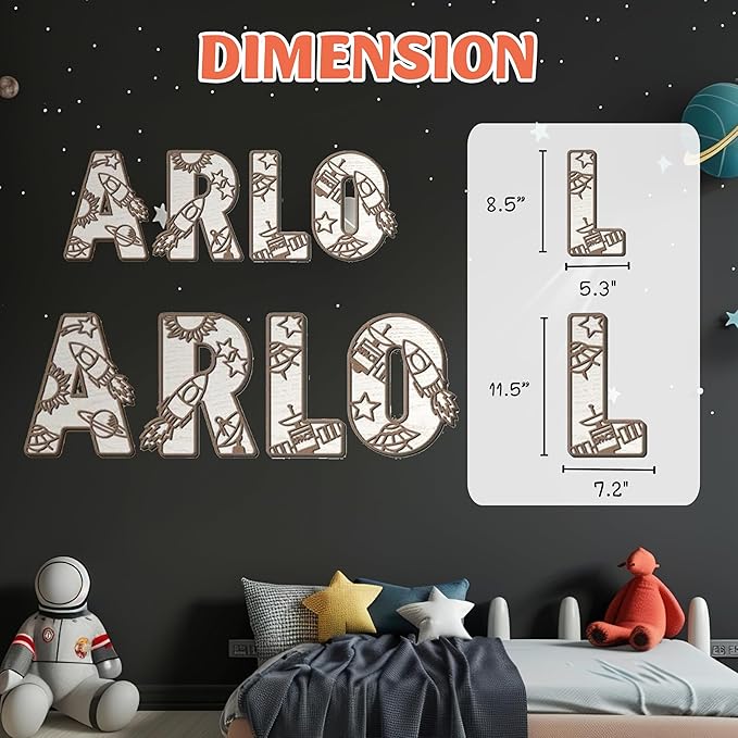 Personalized Wooden Name Sign - Custom Baby Name Signs for Nursery & Kids Room, Baby Announcement Sign, Wall Name Signs Personalized, Round Wooden Letters for Nursery Decor (Space 3D)