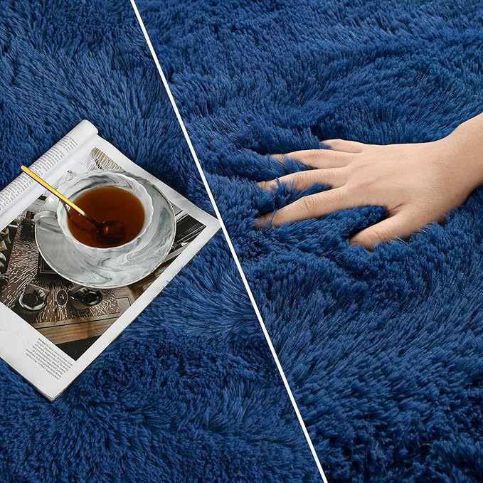 Shag Area Rug, 4 X 6 Plush Fuzzy Rugs for Living Room, Ultra Soft Fluffy Furry Rug for Bedroom, Indoor Carpet Nursery Rugs for Kids Room Home Decor, Navy Blue