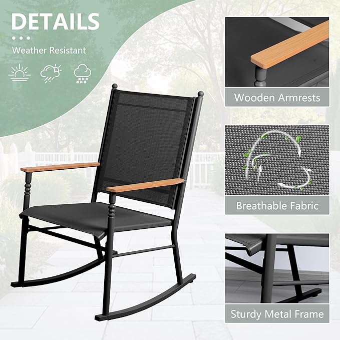 Shintenchi 2 Pcs Outdoor Rocking Chairs Set,Upgraded High Back Patio Rocking Chairs Set,Breathable Textilene Fabric Rocking Chair for Porch,Patio,Garden,Balcony