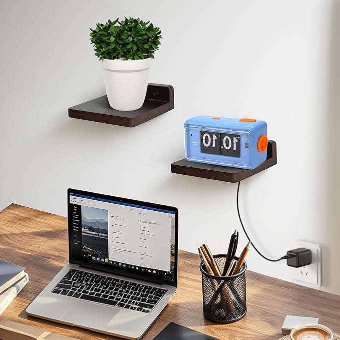 Small Floating Shelf for Wall,5 Inch Wooden Wall Shelf Set of 2,Mini Speaker, Baby Monitor,Cameras，Figurines Display Stand, for Bedroom, Gaming Room, Living Room, Bathroom, Office(Walnut)