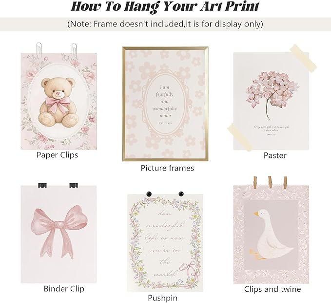 6Pcs Pink Christian Nursery Wall Art Bible Verse Pictures Painting Picture Wall Decor Jesus Aesthetic Scripture Coquette Bow Vintage Floral Poster Print Artwork for Girl Nursery Room Home Decoration