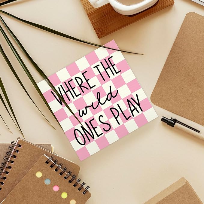 Where The Wild Ones Play Wood Box Sign Desk Decor 5X5, Nursery Kids Room Wooden Block Sign Decorations for Playroom Toddler Room Wall Tabletop Shelf Decor