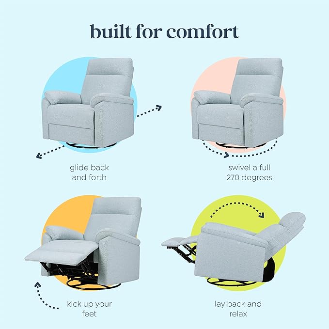 DaVinci Suzy Electronic Swivel Recliner with USB Port in Heathered Blue, GREENGUARD Gold & CertiPUR-US® Certified