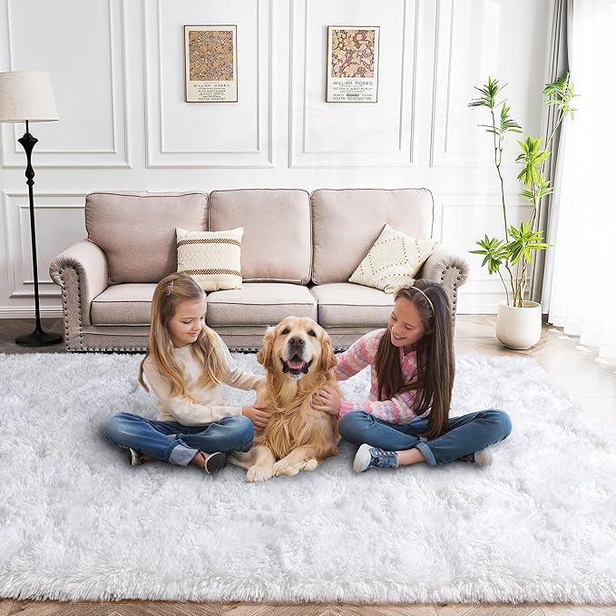 White Area Rugs 9x12 Living Room - Super Soft Fluffy Rug Non Slip Large 9 by 12 Area Rug for Bedroom Washable