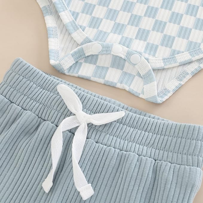 Newborn Baby Boy Girl Clothes Ribbed Knitted Cotton Long Sleeve Romper Long Pants Solid Color Fall Winter Outfits