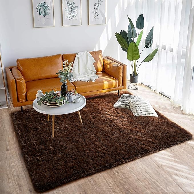 Merelax Soft Modern Indoor Large Shaggy Rug for Bedroom Livingroom Dorm Kids Room Home Decorative, Non-Slip Plush Fluffy Furry Fur Area Rugs Comfy Nursery Accent Floor Carpet 5x8 Feet, Brown