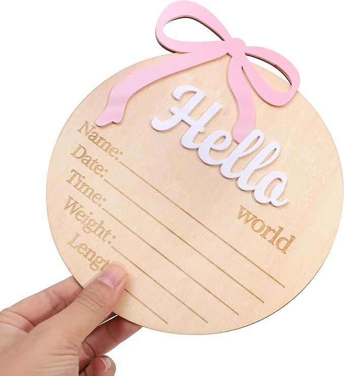 Hello World Birth Announcement - Bow Baby Girl Announcement Sign,Hello World Baby Girl Hospital Sign with Bow(Bow-1)