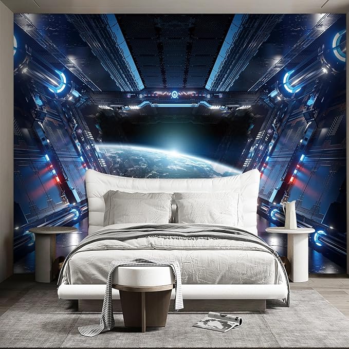 3D Spacecraft Space Wallpaper Bedroom Technology Spaceship Space Capsule murals Office Decor Living Room tv Background Large Wall Mural - 137"x96"（Not Peel and Stick）