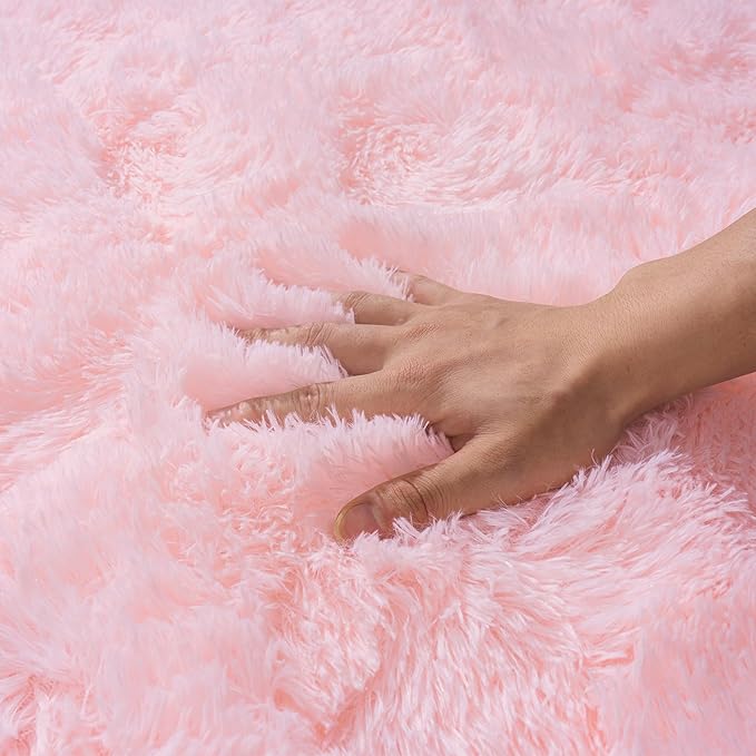 Pink Rug for Living Room, 9x12 Area Rug for Cute Girls Room, Bedside Indoor Floor Fluffy Shag Carpet, Plush Soft Rug for Bedroom Nursery Dorm Home Decor