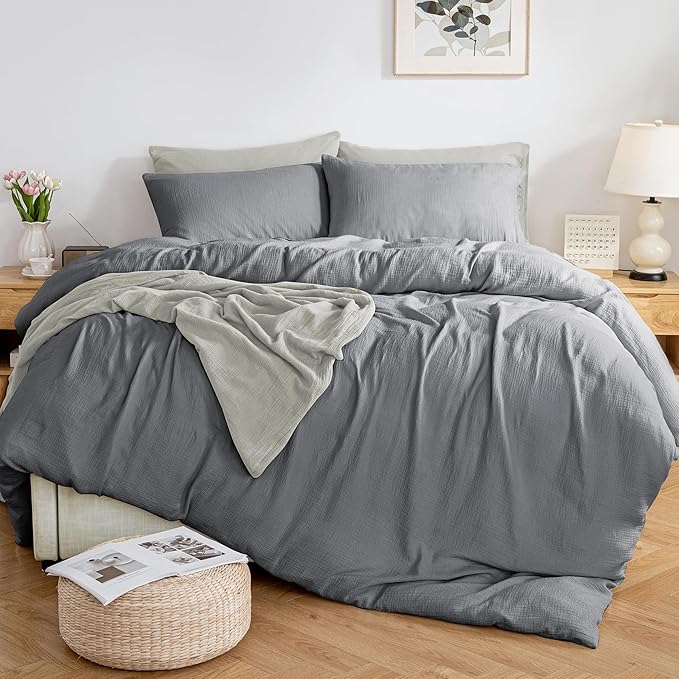 MILDLY Muslin Duvet Cover Twin - 100% Washed Cotton Linen Like Gauze Comforter Cover 2 Pieces Breathable & Lightweight for All Season