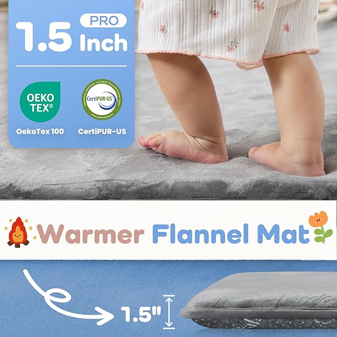 1.5" Thick Baby Play Mat for Floor, 39x59 Playpen Mat, Pro Soft Flannel Foam Mats Toddler Infant Kids Crawling for Nursery Rug Playroom Living Room Waterproof Easy Care Non-Slip (Dark Grey)