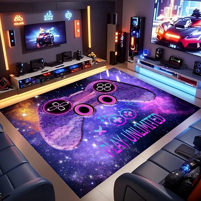 Game Controllers Area Rug,3x5ft,Play Unlimited Gamepad Rug Soft Machine Washable Teen Boy Rugs for Bedroom Durable Non-Slip Gaming Mat for Gaming Room Decor Cool Carpet