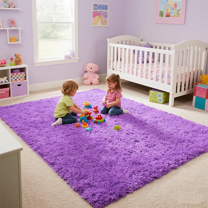 Purple Area Rugs for Girls Bedroom Living Room, 6x9 Fluffy Fuzzy Shaggy Carpet for Kids Playroom Nursery, Thick Soft Plush Mat for Kids Baby Boys Teen Dorm Home Decor Aesthetic