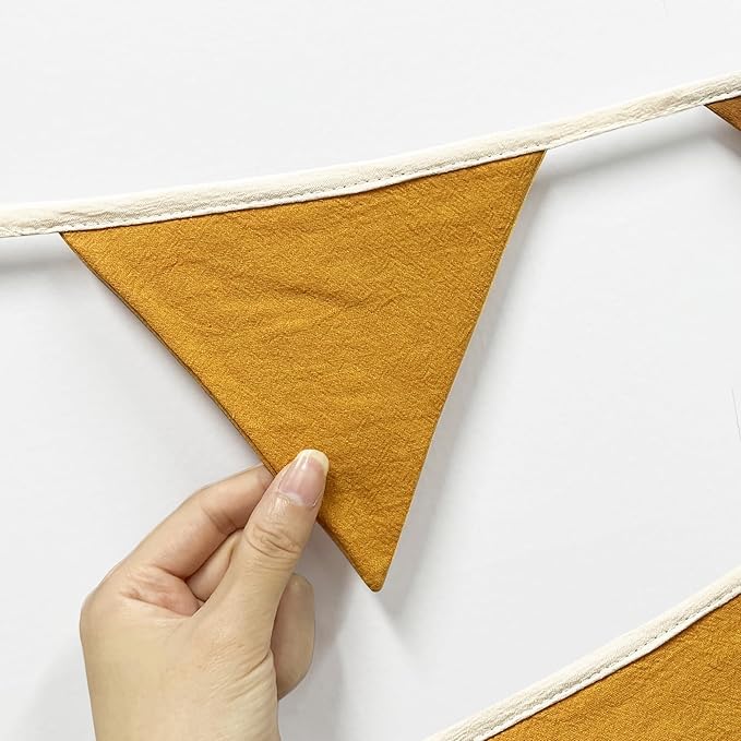 2 Sets of Sage Green Yellow Nursery Garland 24Pcs Fabric Linen Pennant Banner Flags Triangle Streamers for Baby Playroom Decor Kids Jungle Woodland Camper Birthday Baby Shower Boho Party Decorations