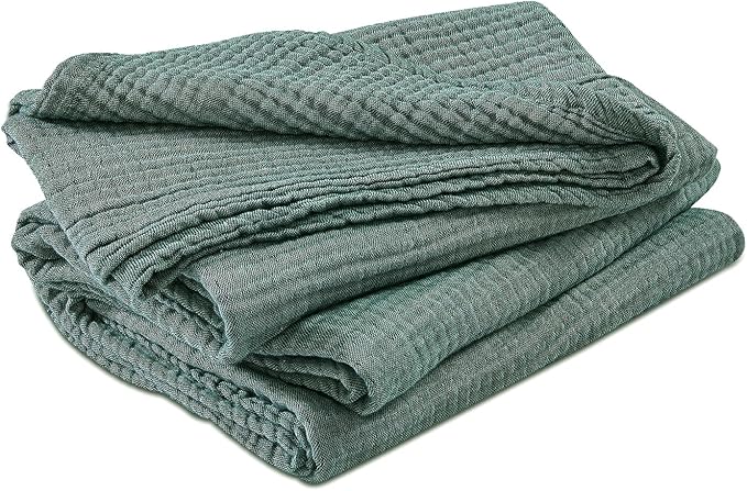 EMME Cotton Muslin Queen Blanket Bed Layering Bedspread Coverlet Breathable Gauze Soft Lightweight Blankets (Heather Forest Green, 90"x90")