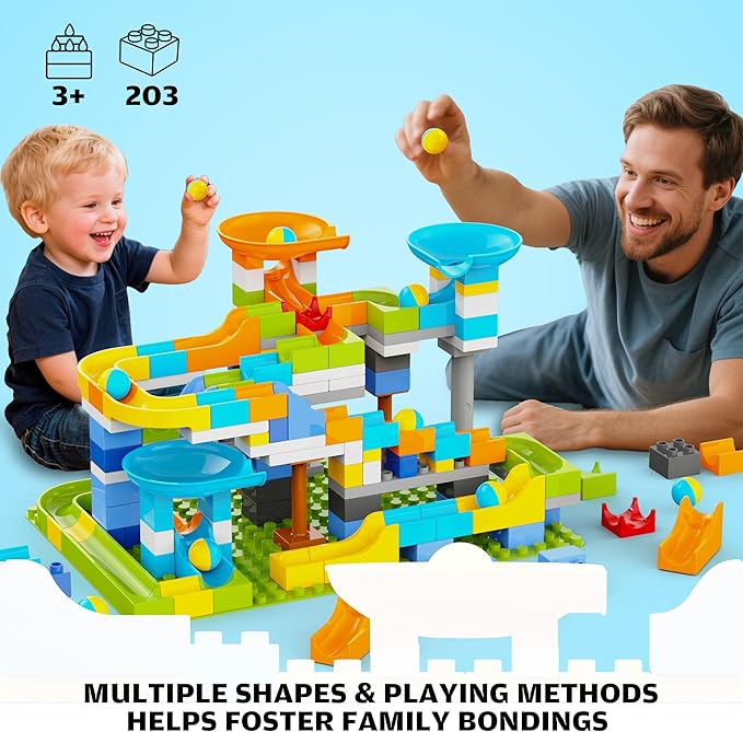 3in1 Marble Runs for Kids 3-5, 203pcs Compatible with Lego DUPLOS for Age 2-5, Marble Runs for Kids 4-8, STEM Building Toys, Toddler Toy, Marble Track, Marble Run Toy, Montessori Toy Gift for Age 3+
