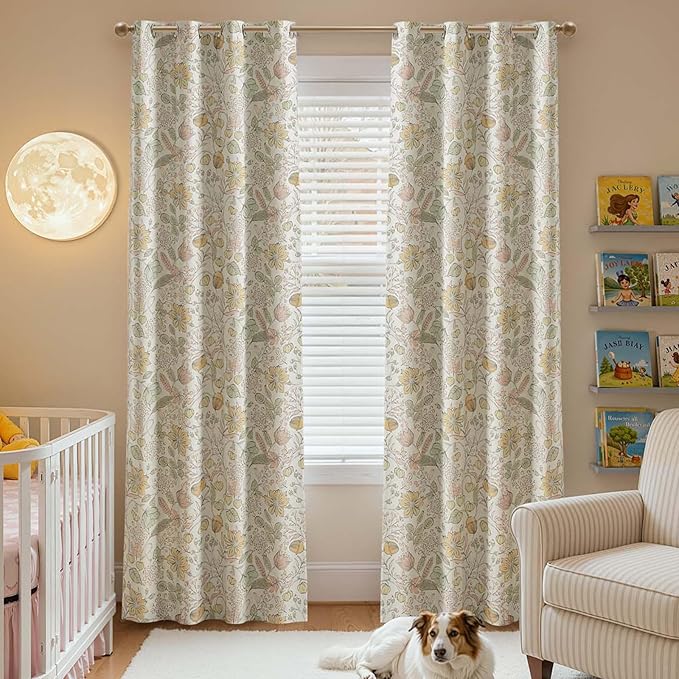 jinchan Nursery Curtains 95% Blackout Yellow Floral Curtains for Girls Room, 84 Inch Length Farmhouse Drapes for Bedroom Living Room Darkening Window Treatment Fall Decor Grommet Top Set of 2 Panels