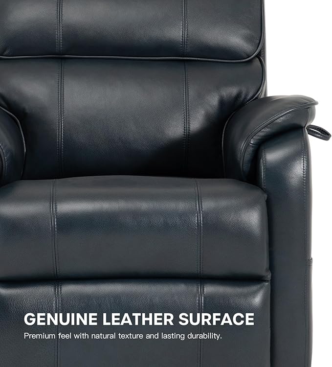 DYNOX 350 LBS Power Lift Recliner Chair for Elderly, Medium Size Dual Motor Lay Flat Infinite Positions Recliner with Heat & Massage (9188, Genuine Leather, Dark Blue)