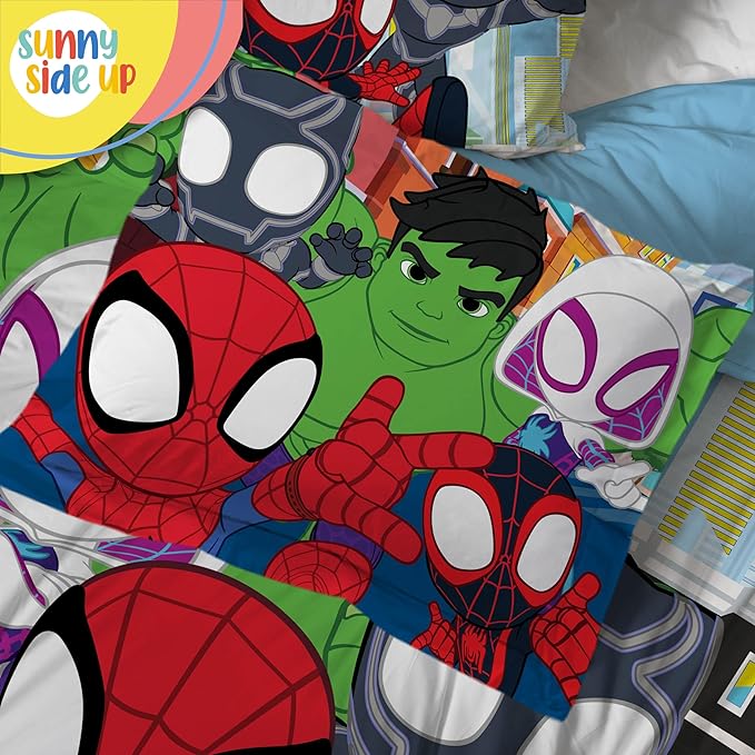 Sunny Side Up Marvel Spidey & His Amazing Friends Twin Comforter Set - 5 Piece Kids Bedding Includes Comforter, Sheets & Pillow Cover - Super Soft Superheroes Microfiber Bed Set