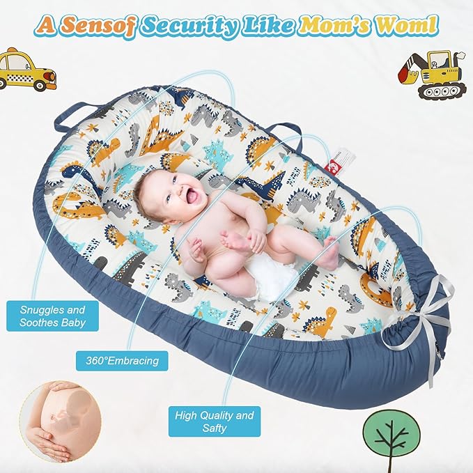 Baby Lounger for Newborn - Portable Infant Seat with Breathable Cover, Adjustable Cotton Lounger for Floor Play & Travel | Newborn Essentials Gift 0-24M
