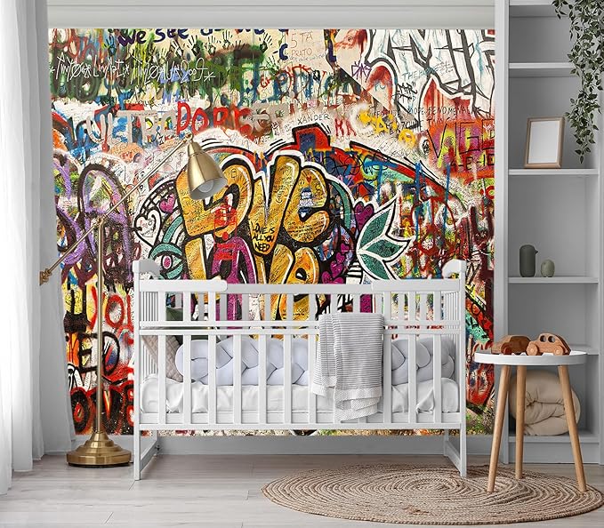 XMPMBM-Graffiti Art backsplash Large Decorative Wallpaper Colorful Alphabet Bedroom Bathroom Wall Mural- W 132" X H 92"（93 Square Foot）