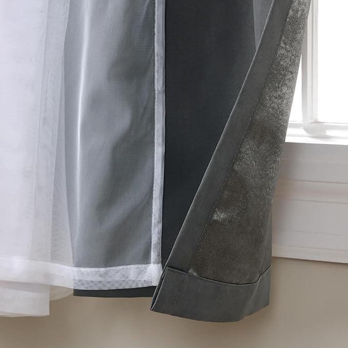 TOWN & COUNTRY LUXE Talia Double Layer Indoor Curtains, Sheer and Room Darkening Blackout, Grommet Top, Energy Efficient, 2-Pack Set, 52"x120", Black Pearl