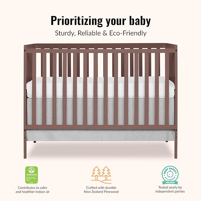 Dream On Me Synergy 5 in 1 Convertible Crib in Baltic Amber, Greenguard Gold and JPMA Certified, Converts from A Baby Crib to A Toddler Bed, A Daybed and Full-Size Bed