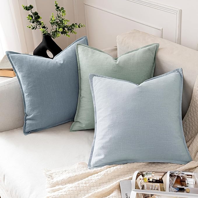 MIULEE Decorative Linen Pillow Covers 20x20 Inch Aqua Green Boho Farmhouse Neutral Couch Throw Pillows for Bed Pack of 2 Accent Modern Pillowcase Summer Sofa Livingroom Home Decor