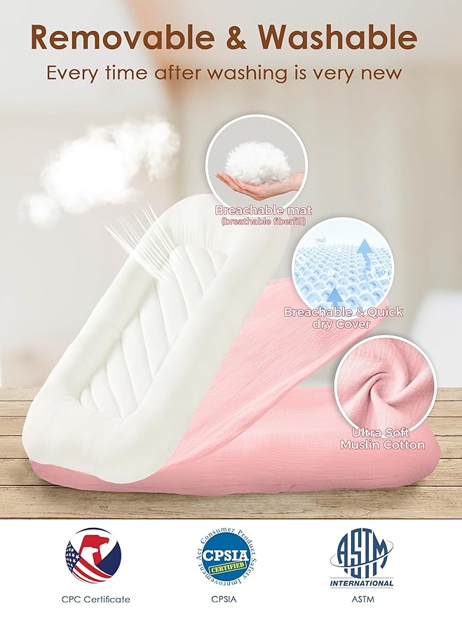 Freejoy Baby Lounger for Newborn, Portable Baby Nest, Soft Cotton Breathable Washable Infant Lounger for Home and Travel (Pink)