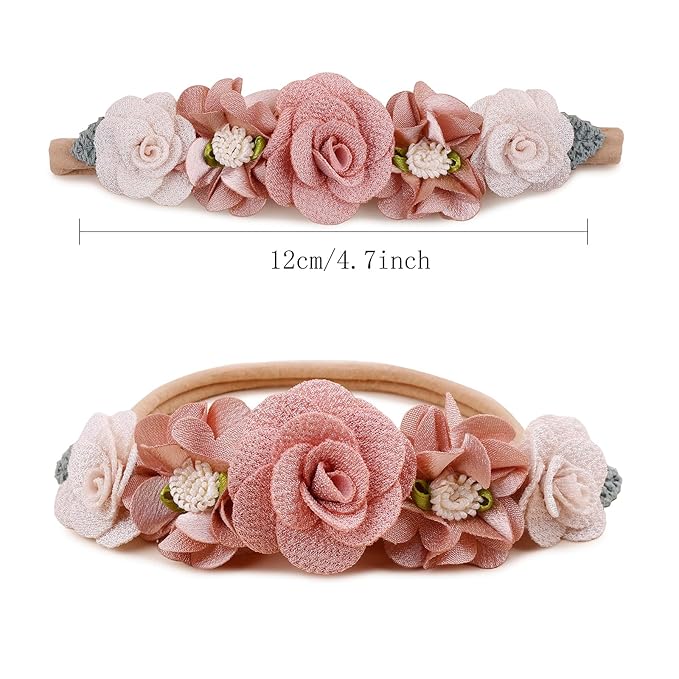 OOSAKU Baby Girl Flower Headbands Set Elastic Floral Headbands 6pcs Soft Nylon Hair Band for Newborn Toddler Hair Accessories (H-F4)